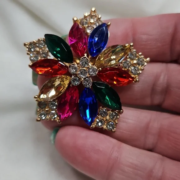 Women's Colorful Rhinestone Floral Brooch Retro Style Pin Rhinestone Sparkling - Picture 4 of 5